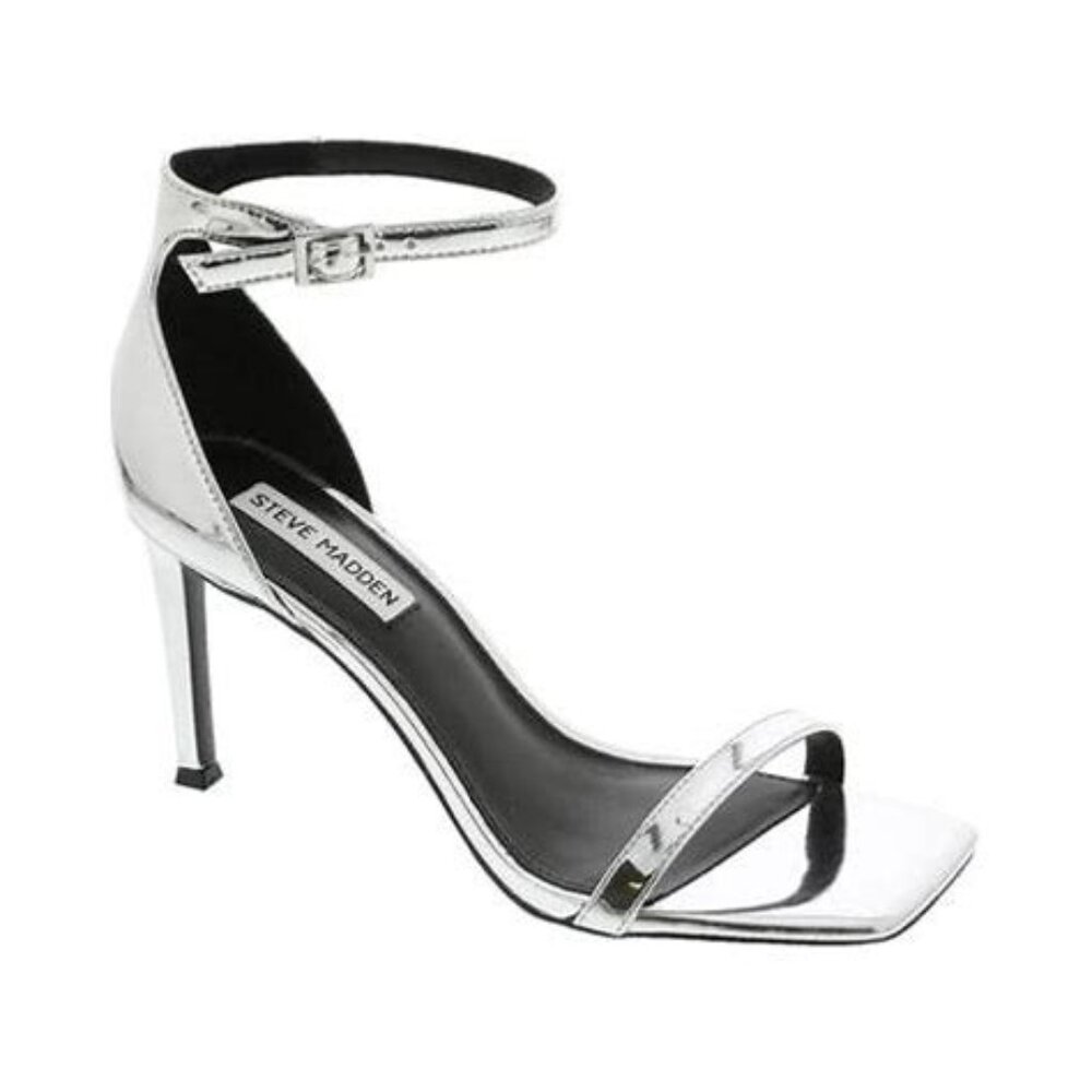 Steve Madden Silver Metallic Ankle-Strap Stiletto Sandals